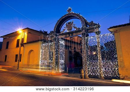 1840s Gate Of The Former Ironworks Complex In Follonica At Christmas Time
