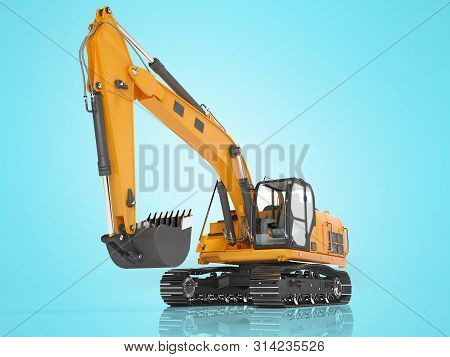 Orange Single Bucket Excavator With Hydraulic Mechpatoy On Metal Driven Track 3d Render On Blue Back