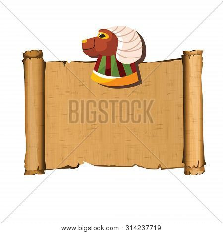 Ancient Egypt Papyrus Scroll With Ram Head Cartoon Vector Illustration. Ancient Paper With Hieroglyp