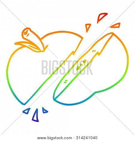 rainbow gradient line drawing of a cartoon sliced apple