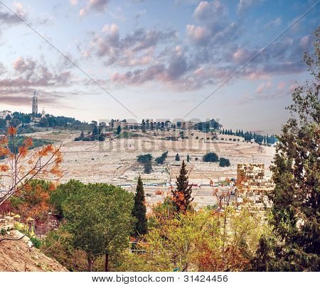 Vy från Jerusalem på berg av oliverna. Israel