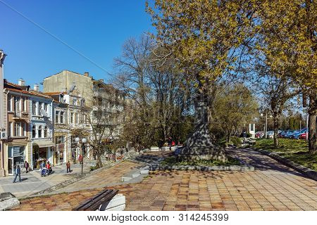 Shumen, Bulgaria - April 10, 2017: Central Pedestrian Street Bul. Slavyanski In City Of Shumen, Bulg