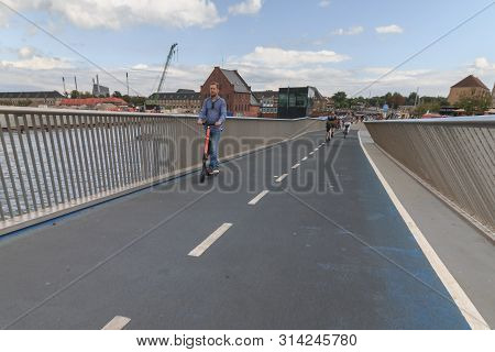 Copenhagen, Zealand Denmark - July 21 2019: Drive Trouth The Inderhavnsbroen Bridge In Copenhagen, D