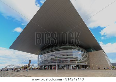 Copenhagen, Zealand Denmark - July 21 2019: Opera Building In Copenhagen Wide Angle View