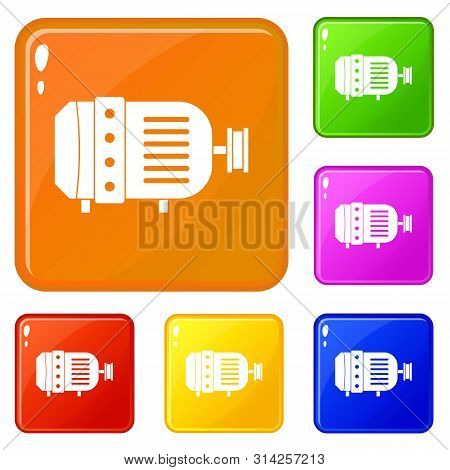 Electric Motor Icons Set Collection Vector 6 Color Isolated On White Background