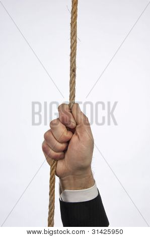 Hands Of Manager Hanging On A Rope