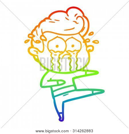 rainbow gradient line drawing of a cartoon crying dancer