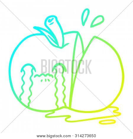 cold gradient line drawing of a cartoon sad sliced apple