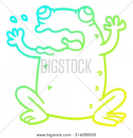 cold gradient line drawing of a cartoon burping toad