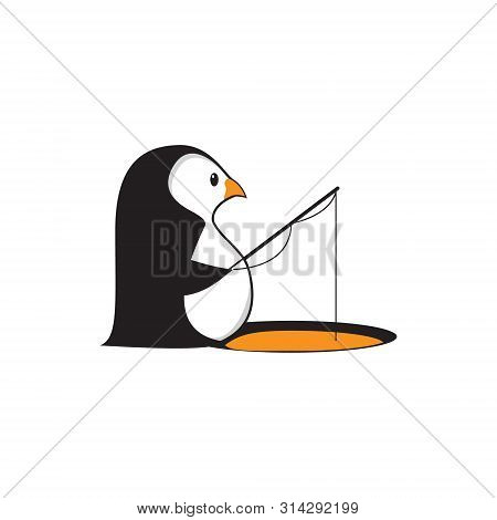 Penguin Fishing On Ice Hole Logo Icon Illustration