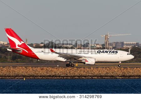 Sydney, Australia - October 9, 2013: Qantas Airbus A330 Large Passenger Airliner On The Tarmac At Sy