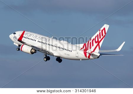 Sydney, Australia - October 7, 2013: Virgin Australia Airlines Boeing 737 Airliner Landing At Sydney