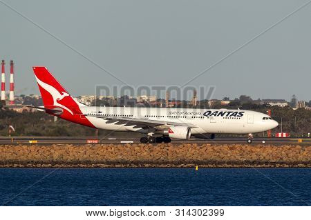 Sydney, Australia - October 9, 2013: Qantas Airbus A330 Large Passenger Airliner At Sydney Airport.