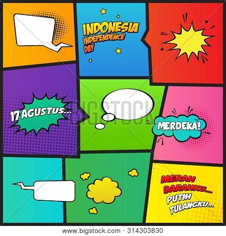 Comic Style Indonesia Independence Day Vector, Sound Effect, Bubble Text, Merdeka Mean Victorious, M
