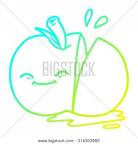 cold gradient line drawing of a cartoon sliced apple
