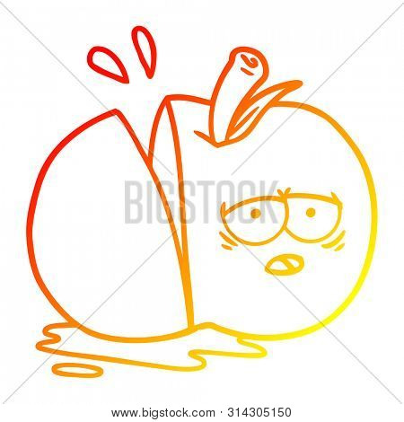 warm gradient line drawing of a cartoon sliced apple