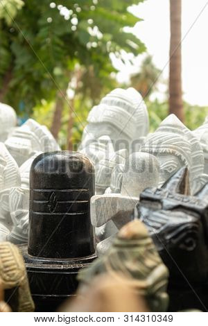 Stone Shiva Linga Sculptures Selling On The Road Side Of The Hampi, India