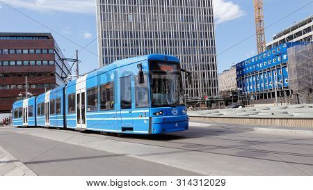 Stockholm, Sweden - June 10, 2019: Modern Articulated Tram In Service On Line For Sl Public Transpor