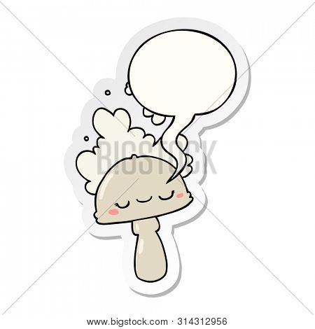 cartoon mushroom with spoor cloud with speech bubble sticker