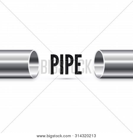 Glossy Steel Pipe. Tube Prodaction Banner Isolated On White Background. Vector Illustration
