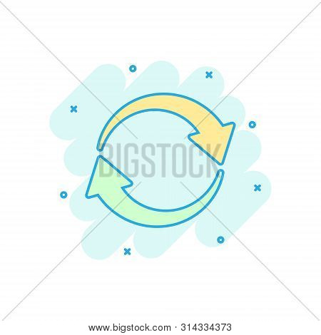 Arrow Rotation Icon In Comic Style. Sync Action Vector Cartoon Illustration On White Isolated Backgr