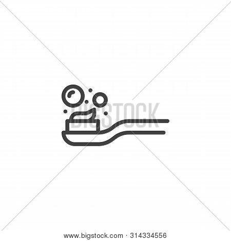 Toothbrush With Toothpaste Line Icon. Linear Style Sign For Mobile Concept And Web Design. Brush Too