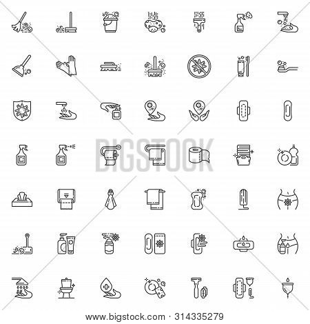Hygiene Line Icons Set. Linear Style Symbols Collection Outline Signs Pack. Vector Graphics. Set Inc