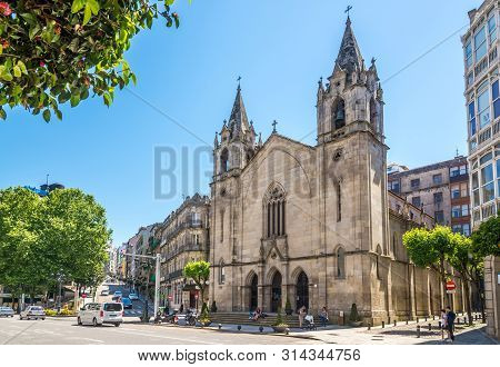 Vigo,spain - May 14,2019 - View At The Santiago Church In The Streets Of Vigo. Vigo Is The Capital O