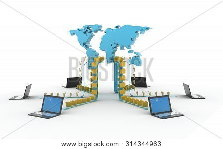 3d Rendered Data Transfering On A White Background