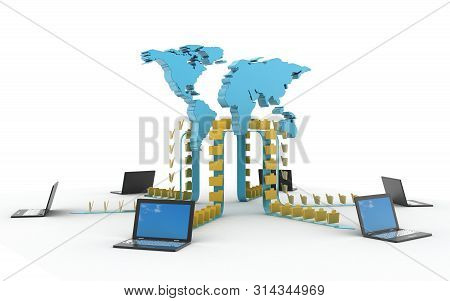 3d Rendered Data Transfering On A White Background