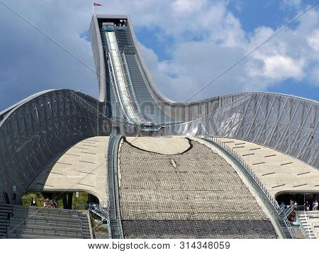 Oslo, Norway, 07/19/2019: Ski Jump In Holmenkollen. Summer Day