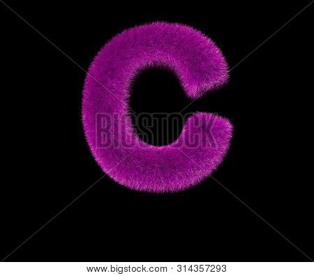 Letter C Of Dear Stylish Purple Pilous Font Isolated On Black, Dear Concept 3d Illustration Of Symbo