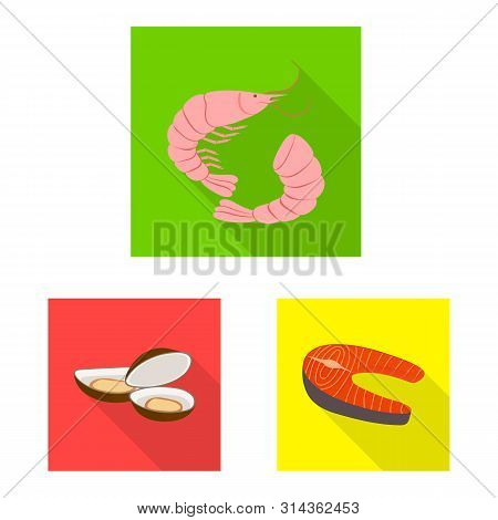 Vector Illustration Of Product And Ocean Symbol. Set Of Product And Restaurant Vector Icon For Stock