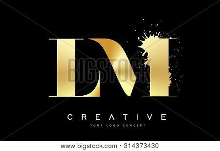 Lm L M Letter Logo With Gold Melted Metal Splash Vector Design Illustration.