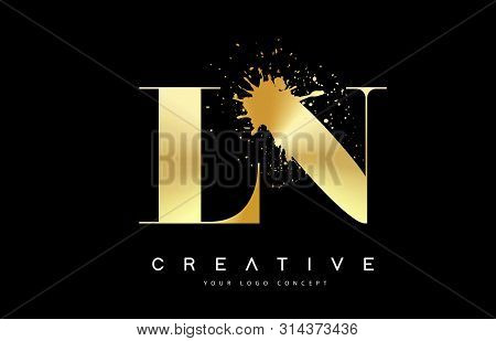 Ln L N Letter Logo With Gold Melted Metal Splash Vector Design Illustration.