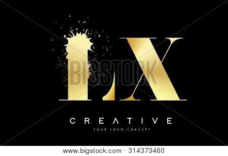 Lx L X Letter Logo With Gold Melted Metal Splash Vector Design Illustration.