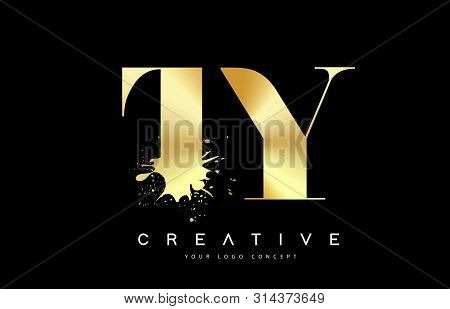 Ty T Y Letter Logo With Gold Melted Metal Splash Vector Design Illustration.