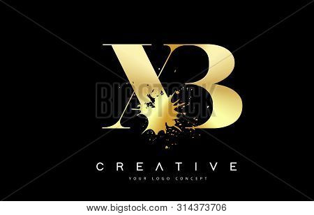Xb X B Letter Logo With Gold Melted Metal Splash Vector Design Illustration.