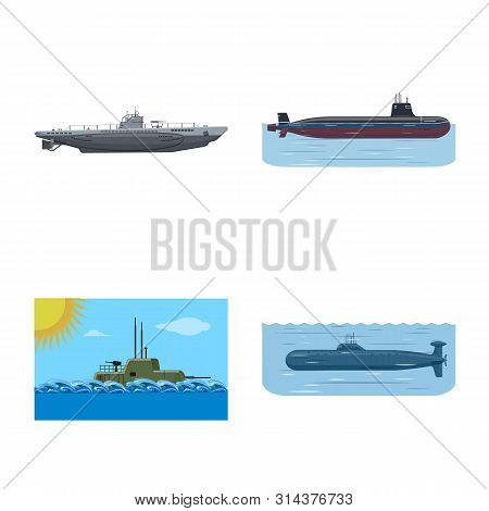 Isolated Object Of Boat And Navy Logo. Set Of Boat And Deep Vector Icon For Stock.