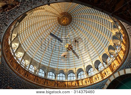 Moscow, Russia - November 28, 2018: Glass dome of the Space Cosmos pavilion at VDNH - Exhibition of Achievements of National Economy.