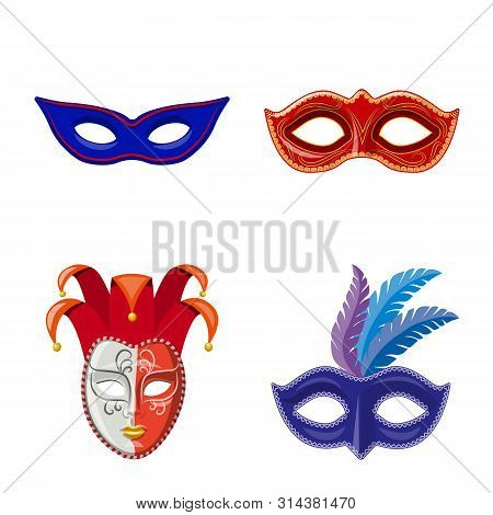 Vector Illustration Of Carnival And Theatrical Logo. Set Of Carnival And Mystery Vector Icon For Sto