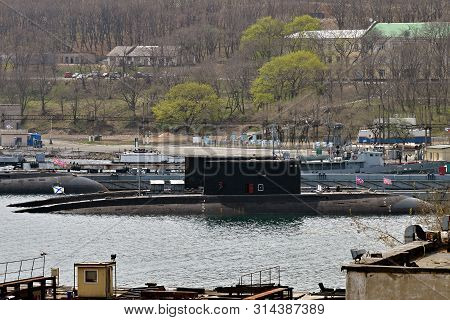 Vladivostok, Russia - April 28, 2019: Diesel Electric Attack Improved Kilo Class Submarines Or Proje