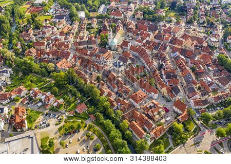 Wangen Im Allgau, Germany - July 21.2019: Aerial View From Drone To The Ancient Historic Medieval Ol