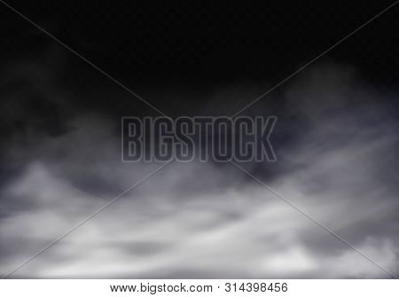 3d Realistic Illustration Of Fog, Grey Mist Or Cigarette Smoke. Translucent Smog Isolated On Backgro