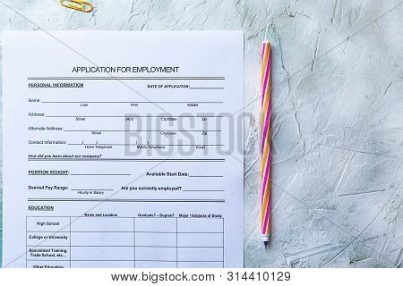 Hand Filling Standard Application For Employment. Hr, Hiring, Applicant Filling Job Application. Hr,