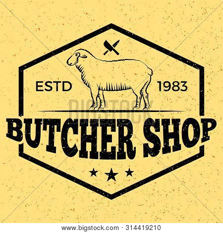 Vintage Butcher Shop Label Badge With Speep Lamb. Butchery Meats