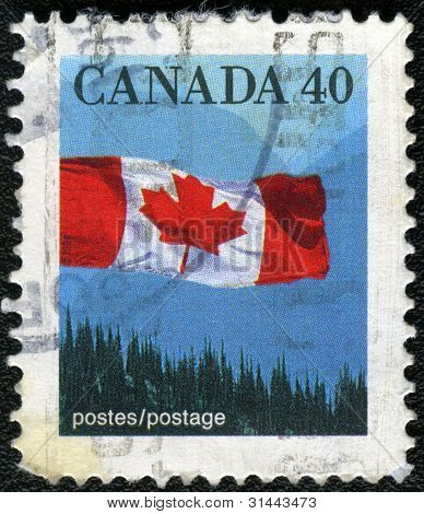 Canada - 1990: A Stamp Printed In Canada Shows Image Of The Canadian Flag, 1990