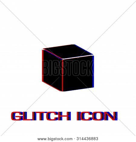 Cube Icon Flat. Simple Pictogram - Glitch Effect. Vector Illustration Symbol