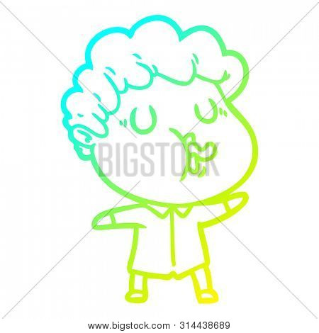 cold gradient line drawing of a cartoon man pulling face