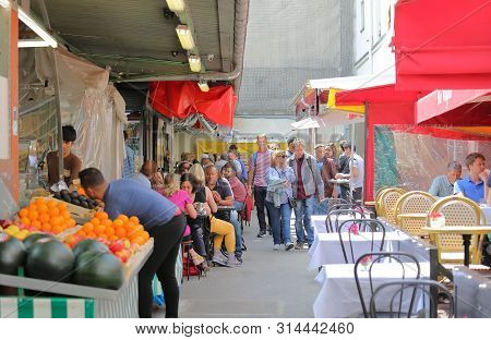 Paris France - May 23, 2019: Unidentified People Visit Marche Des Enfants Rouges Market Paris France